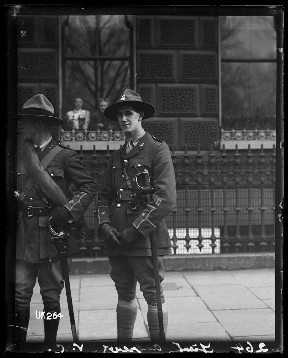 Victoria Cross winner Leslie Wilton Andrew in full military dress complete with sword, England, 1918.